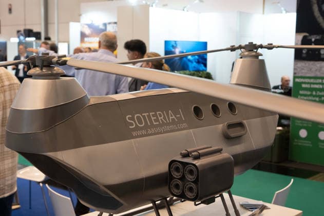 Drone equipped with anti-drone defense systems, EUDEX Euro Defense Expo, on September 22, 2026, at the Messe Essen exhibition center in Germany