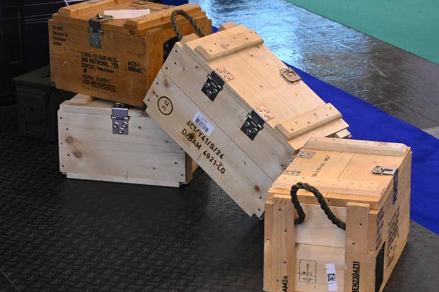 Wooden transport crates for cartridges and small-arms ammunition; EUDEX Euro Defense Expo, September 22, 2026, at Messe Essen, Germany