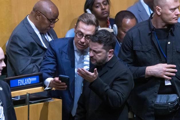 United Nations General Assembly Ukrainian President Volodymyr Zelensky talks with Finnish President Alexander Stubb during the 81st United Nations General Assembly at UN headquarters in New York, United States, on Tuesday, September 22, 2026 NEW YORK NY UNITED STATES Copyright: xWILLIAMxVOLCOVx