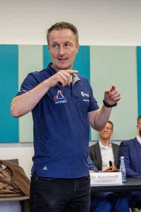 September 22, 2026, Mönchengladbach: ESA astronaut Dr. Matthias Maurer in conversation with representatives of