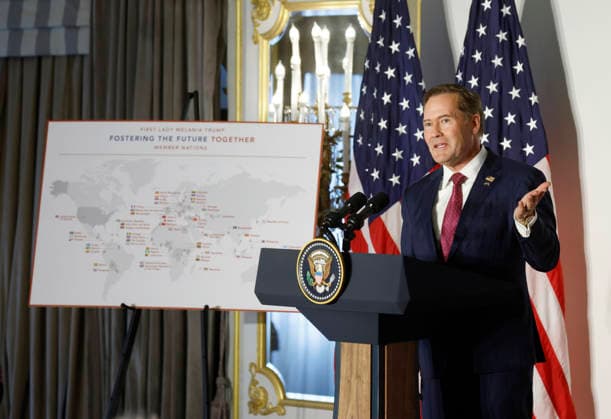 US Ambassador to the United Nations Michael Waltz speaks at a Fostering the Future Together event with First Lady Melania Trump in New York City on September 22, 2026.  NYP20260922804 JOHNxANGELILLO