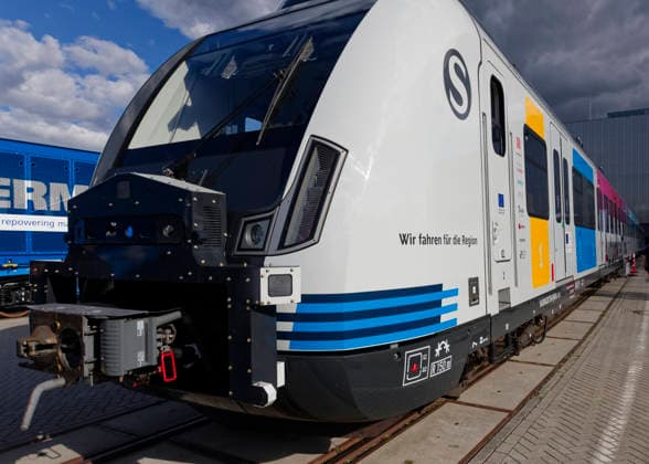 InnoTrans 2026 Transportation Technology Trade Fair, September 22, Berlin, Germany. The InnoTrans International Transportation Technology Trade Fair takes place in the exhibition halls beneath Berlin’s Radio Tower. Pictured is a prototype of an autonomous electric multiple unit intended for use as an S-Bahn or regional train.