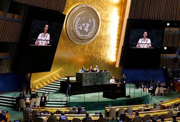 President of Peru Keiko Sofia Fujimori Higuchi.speaks at the UN General Assembly 81st session General Debate in UN General Assembly Hall at the United Nations Headquarters on Tuesday, September 22, 2026 in New York City.  NYP2026092240123 PETERxFOLEY
