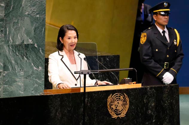 President of Peru Keiko Sofia Fujimori Higuchi.speaks at the UN General Assembly 81st session General Debate in UN General Assembly Hall at the United Nations Headquarters on Tuesday, September 22, 2026 in New York City.  NYP202609224022 PETERxFOLEY