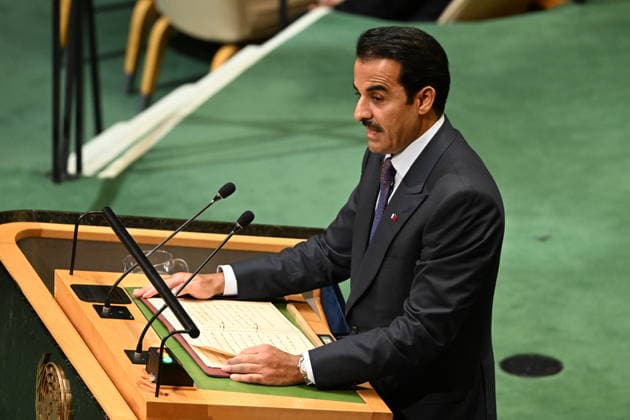 Sheikh Tamim bin Hamad Al-Thani, Amir of Qatar Addresses the United Nations General Assembly Sheikh Tamim bin Hamad Al-Thani, Amir of the State of Qatar, addresses the opening of the 81st Session of the United Nations General Assembly at United Nations Headquarters in New York, New York, USA on Tuesday, 22 September, 2026. Credit: Kyle Mazza CNP New York New York United States of America EDITORIAL USE ONLY Copyright: xx KMZ_0788 KylexMazzax-xCNPx cnpphotos340653