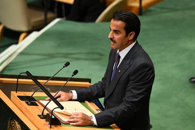 Sheikh Tamim bin Hamad Al-Thani, Amir of Qatar Addresses the United Nations General Assembly Sheikh Tamim bin Hamad Al-Thani, Amir of the State of Qatar, addresses the opening of the 81st Session of the United Nations General Assembly at United Nations Headquarters in New York, New York, USA on Tuesday, 22 September, 2026. Credit: Kyle Mazza CNP New York New York United States of America EDITORIAL USE ONLY Copyright: xx KMZ_0953 KylexMazzax-xCNPx cnpphotos340661