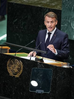 81st United Nations General Assembly NEW YORK, UNITED STATES - SEPTEMBER 22: President of France, Emmanuel Macron delivers a speech during the 81st United Nations General Assembly (UNGA) in New York, United States, on September 22, 2026. Mehmet Eser Anadolu New York United States. Editorial use only. Please get in touch for any other usage.  Copyright: x2026xAnadoluxMehmetxEserx