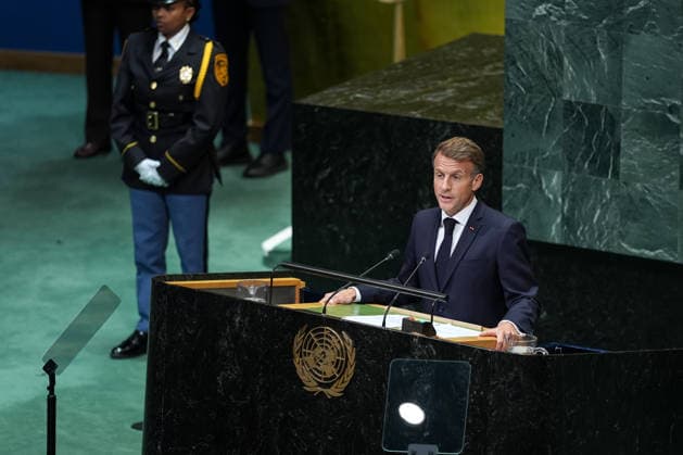 81st United Nations General Assembly NEW YORK, UNITED STATES - SEPTEMBER 22: President of France, Emmanuel Macron delivers a speech during the 81st United Nations General Assembly (UNGA) in New York, United States, on September 22, 2026. Mehmet Eser Anadolu New York United States. Editorial use only. Please get in touch for any other usage.  Copyright: x2026xAnadoluxMehmetxEserx
