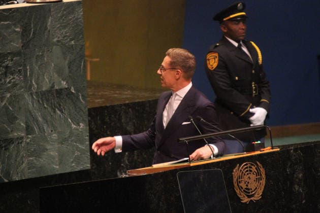 September 22, 2026, Manhattan, New York, USA: Finnish President ALEXANDER STUBB addresses the United Nations General Assembly as the meeting convenes with high level talks with Global Leaders. Manhattan USA - ZUMAct2_ 20260922_faf_ct2_168 Copyright: xBrucexCotlerx