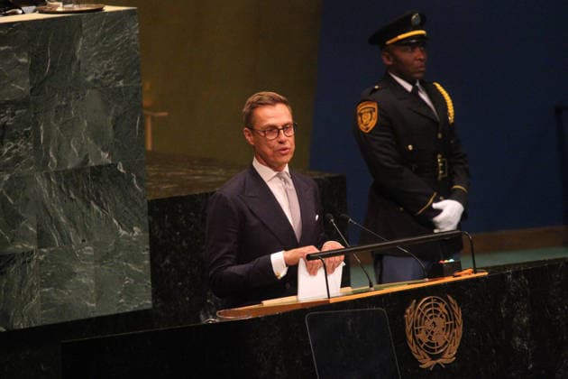 September 22, 2026, Manhattan, New York, USA: Finnish President ALEXANDER STUBB addresses the United Nations General Assembly as the meeting convenes with high level talks with Global Leaders. Manhattan USA  - ZUMAct2_ 20260922_faf_ct2_171 Copyright: xBrucexCotlerx
