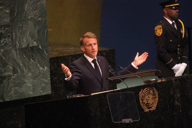 September 22, 2026, Manhattan, New York, U.S.A: New York, New York September 22, 2026..United Nations General Assembly convenes with high level talks with Global Leaders..France. His Excellency Emmanuel Macron . President Manhattan U.S.A - ZUMAc272 20260922_znp_c272_025 Copyright: xEmilyxCotlerx