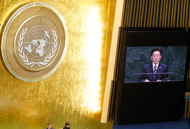 President Republic of Korea Lee Jae Myung speaks at the UN General Assembly 81st session General Debate in UN General Assembly Hall at the United Nations Headquarters on Tuesday, September 22, 2026 in New York City.  NYP202609228004 JOHNxANGELILLO