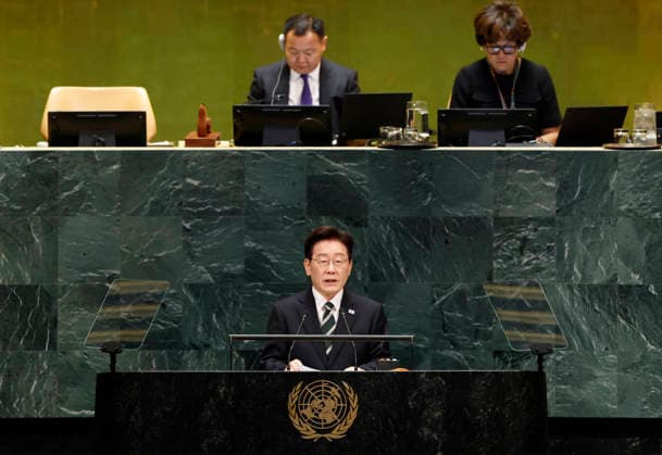 President Republic of Korea Lee Jae Myung speaks at the UN General Assembly 81st session General Debate in UN General Assembly Hall at the United Nations Headquarters on Tuesday, September 22, 2026 in New York City.  NYP202609228008 JOHNxANGELILLO