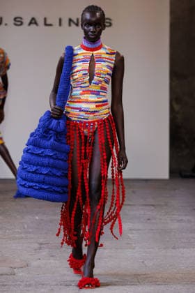 IPA88842756 - Milan, Milan Women™s Fashion Week Spring Summer 2027 - Women™s Fashion, Spring Summer 2027 - J. Salinas fashion show - runway - pictured: Model.  Copyright: xCinziaxCamelax xx IPA88842756