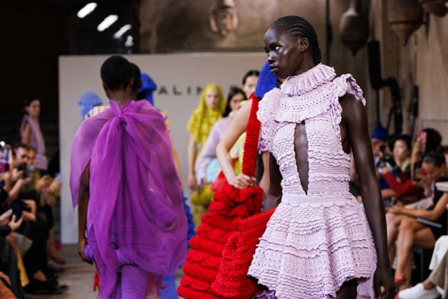 IPA88843130 - Milan, Milan Women™s Fashion Week Spring Summer 2027 - Women™s Fashion, Spring Summer 2027 - J. Salinas fashion show - runway - pictured: Models, finale of the show.  Copyright: xCinziaxCamelax xx IPA88843130
