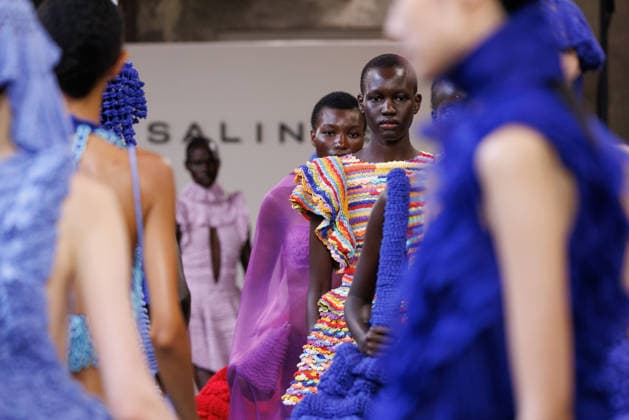 IPA88843128 - Milan, Milan Women™s Fashion Week Spring Summer 2027 - Women™s Fashion, Spring Summer 2027 - J. Salinas fashion show - runway - pictured: Models, finale of the fashion show.  Copyright: xCinziaxCamelax xx IPA88843128