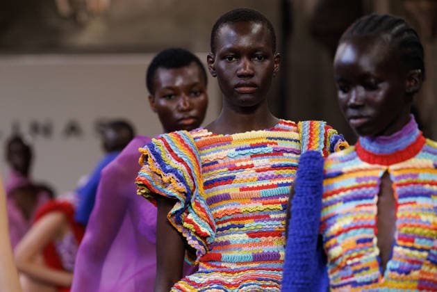 IPA88843129 - Milan, Milan Women™s Fashion Week Spring Summer 2027 - Women™s Fashion, Spring Summer 2027 - J. Salinas fashion show - runway - pictured: Models, finale of the fashion show.  Copyright: xCinziaxCamelax xx IPA88843129