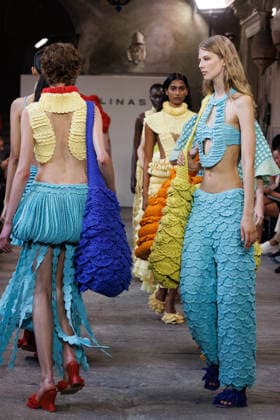IPA88843152 - Milan, Milan Women™s Fashion Week Spring Summer 2027 - Women™s Fashion, Spring Summer 2027 - J. Salinas fashion show - runway - pictured: Models, finale of the fashion show.  Copyright: xCinziaxCamelax xx IPA88843152