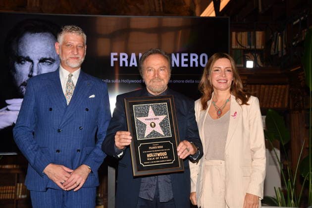 IPA88844546 - Rome, Ministry of Culture: Ceremony to Award the Stella to Franco Nero. Pictured: Alessandro Giuli, Franco Nero, Lucia Borgonzoni  Copyright: xVincenzoxLandix xVincenzoxLandix IPA88844546