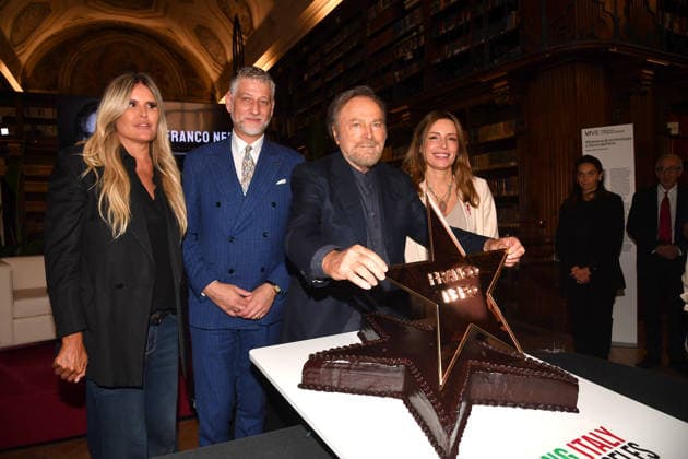 IPA88844474 - Rome, Ministry of Culture: Celebration for Franco Nero’s Stella Award. Pictured: Tiziana Rocca, Alessandro Giuli, Franco Nero, Lucia Borgonzoni  Copyright: xVincenzoxLandix xVincenzoxLandix IPA88844474