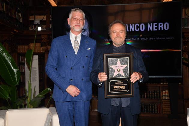 IPA88844576 - Rome, Ministry of Culture: Ceremony to Award the Star to Franco Nero. Pictured: Alessandro Giuli and Franco Nero  Copyright: xVincenzoxLandix xVincenzoxLandix IPA88844576