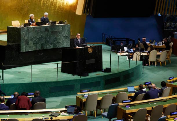 Prime Minister United Kingdom of Great Britain and Northern Ireland Andy Burnham speaks at the UN General Assembly 81st session General Debate in UN General Assembly Hall at the United Nations Headquarters on Tuesday, September 22, 2026 in New York City.  NYP202609228020 JOHNxANGELILLO