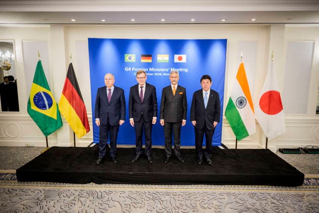 Trip by Federal Minister of Foreign Affairs Johann Wadephul to New York to attend the UN General Assembly; G4 Foreign Ministers Meeting: Mauro Vieira, Foreign Minister of Brazil; Johann Wadephul, Federal Minister of Foreign Affairs of Germany; Subrahmanyam Jaishankar, Federal Minister of Foreign Affai Copyright: xDominikxButzmannx