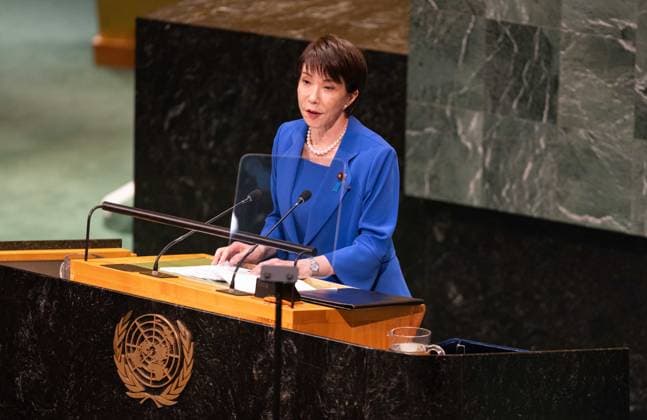September 22, 2026, New York City, USA: Japanese Prime Minister Sanae Takaichi delivers her first address to the United Nations General Assembly during the General Debate of the 81st session at the UN Headquarters in New York City. New York City USA - ZUMAl194 20260922_zip_l194_045 Copyright: xMarekxLadzinskix
