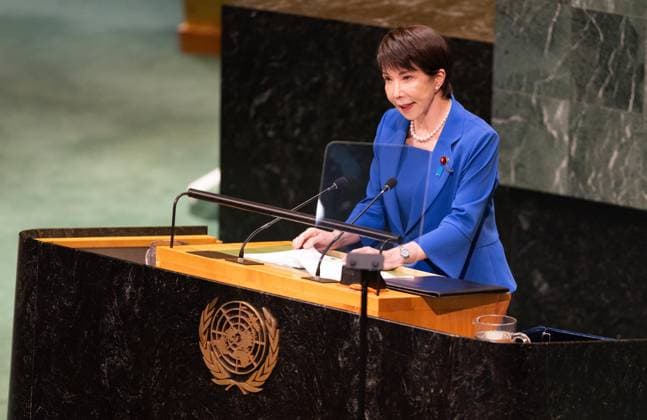 September 22, 2026, New York City, USA: Japanese Prime Minister Sanae Takaichi delivers her first address to the United Nations General Assembly during the General Debate of the 81st session at the UN Headquarters in New York City. New York City USA - ZUMAl194 20260922_zip_l194_046 Copyright: xMarekxLadzinskix