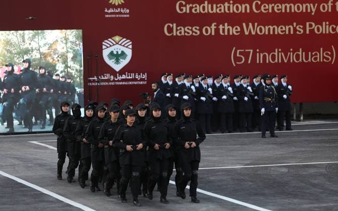 Syria’s Women’s Police Academy graduates its first class DAMASCUS, SYRIA - SEPTEMBER 22: A graduation ceremony is held at the Interior Ministry building for 150 female police cadets who completed six months of training at the Women’s Police Academy affiliated with the Syrian Interior Ministry, marking the academy’s first graduating class, in Damascus, Syria, on September 22, 2026. Izz Aldien Alqasem Anadolu Damascus Syria. Editorial use only. Please get in touch for any other usage.  Copyright: x2026xAnadoluxIzzxAldienxAlqasemx
