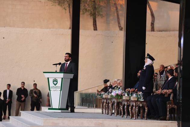 Syria’s Women’s Police Academy graduates its first class DAMASCUS, SYRIA - SEPTEMBER 22: Syrian Interior Minister Anas Khattab delivers a speech during a graduation ceremony held at the Interior Ministry building for 150 female police cadets who completed six months of training at the Women’s Police Academy affiliated with the Syrian Interior Ministry, marking the academy’s first graduating class, in Damascus, Syria, on September 22, 2026. Izz Aldien Alqasem Anadolu Damascus Syria. Editorial use only. Please get in touch for any other usage.  Copyright: x2026xAnadoluxIzzxAldienxAlqasemx