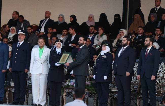 Syria’s Women’s Police Academy graduates its first class DAMASCUS, SYRIA - SEPTEMBER 22: Syrian Interior Minister Anas Khattab (4th L) and Syrian Minister of Social Affairs and Labor Hind Kabawat (2nd L) attend a graduation ceremony held at the Interior Ministry building for 150 female police cadets who completed six months of training at the Women’s Police Academy affiliated with the Syrian Interior Ministry, marking the academy’s first graduating class, in Damascus, Syria, on September 22, 2026. Minister Khattab presents certificates to the graduating female police officers. Izz Aldien Alqasem Anadolu Damascus Syria. Editorial use only. Please get in touch for any other usage.  Copyright: x2026xAnadoluxIzzxAldienxAlqasemx