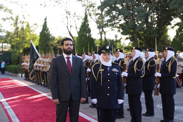 Syria’s Women’s Police Academy graduates its first class DAMASCUS, SYRIA - SEPTEMBER 22: Syrian Interior Minister Anas Khattab (L) attends a graduation ceremony held at the Interior Ministry building for 150 female police cadets who completed six months of training at the Women’s Police Academy affiliated with the Syrian Interior Ministry, marking the academy’s first graduating class, in Damascus, Syria, on September 22, 2026. Izz Aldien Alqasem Anadolu Damascus Syria. Editorial use only. Please get in touch for any other usage.  Copyright: x2026xAnadoluxIzzxAldienxAlqasemx