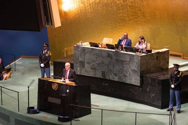 September 22, 2026, New York City, USA: Swiss President Guy Parmelin addresses the General Debate of the 81st session of the United Nations General Assembly at the UN Headquarters in New York City. New York City USA  - ZUMAl194 20260922_zip_l194_038 Copyright: xMarekxLadzinskix