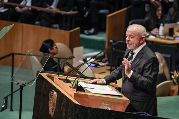 September 22, 2026, New York, New York, United States: Brazilian President LUIZ INACIO LULA DA SILVA addresses the General Debate of the 81st UN General Assembly. Lula delivered a wide-ranging address focused on multilateralism, ongoing conflicts, Security Council reform, climate change, artificial intelligence and national sovereignty, while warning against foreign interference in electoral processes and calling for renewed diplomacy and international cooperation. New York United States - ZUMAo116 20260922_znp_o116_009 Copyright: xBiancaxOterox