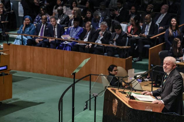 September 22, 2026, New York, New York, United States: Brazilian President LUIZ INACIO LULA DA SILVA addresses the General Debate of the 81st UN General Assembly. Lula delivered a wide-ranging address focused on multilateralism, ongoing conflicts, Security Council reform, climate change, artificial intelligence and national sovereignty, while warning against foreign interference in electoral processes and calling for renewed diplomacy and international cooperation. New York United States - ZUMAo116 20260922_znp_o116_007 Copyright: xBiancaxOterox
