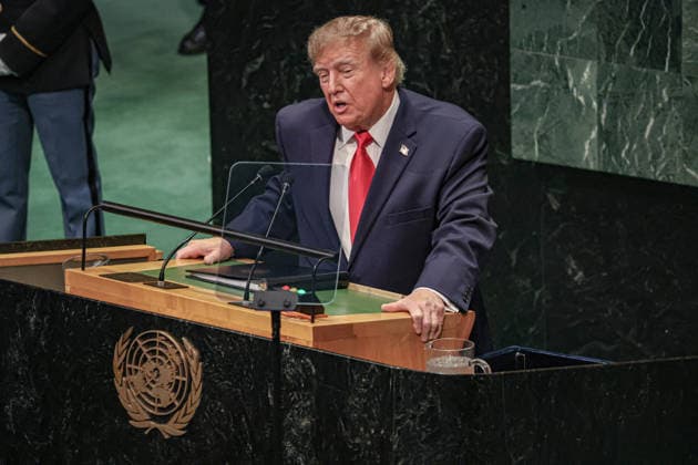 September 22, 2026, New York, New York, United States: US President DONALD TRUMP addresses the General Debate of the 81st UN General Assembly. Trump set out his administrationÃ¢â‚¬â ¢s priorities, focusing on Iran and nuclear proliferation, terrorism and drug cartels, migration, national sovereignty and US military power. He also rejected international efforts to establish global governance over artificial intelligence and defended his administrationÃ¢â‚¬â ¢s approach to US security and foreign policy. New York United States - ZUMAo116 20260922_znp_o116_025 Copyright: xBiancaxOterox