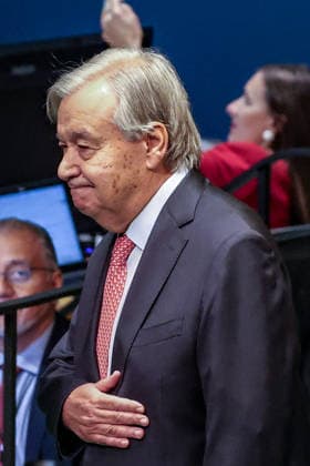 September 22, 2026, New York, New York, United States: UN Secretary-General ANTONIO GUTERRES stands with his hand on his chest in acknowledgement after receiving a standing ovation following his address to the 81st UN General Assembly, his final UNGA as Secretary-General. New York United States - ZUMAo116 20260922_znp_o116_038 Copyright: xBiancaxOterox