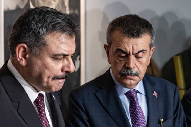 September 22, 2026, Manisa, Turkey: Turkish Minister of Interior Mustafa Ciftci (L) and Minister of National Education Yusuf Tekin (R) are making a statement at Turgutlu State Hospital following the incident. Police maintained security measures around a high school in Turgutlu, in Turkey™s western Manisa province, following a shooting that left 11 people injured. The Turkish Interior Minister and Education Minister addressed the media following the incident. Manisa Turkey - ZUMAs197 20260922_aaa_s197_483 Copyright: xMuratxKocabasx