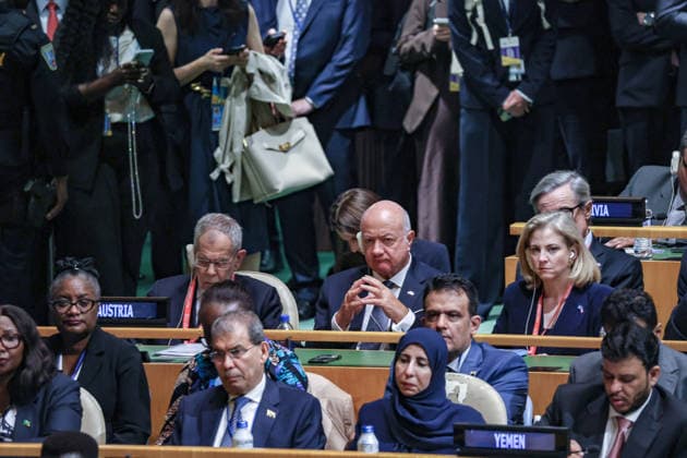 September 23, 2026, New York, New York, United States: Austrian President ALEXANDER VAN DER BELLEN, Chancellor CHRISTIAN STOCKER and Foreign Minister BEATE MEINL-REISINGER (R) sit together during U.S. President DONALD TRUMPÃ¢â‚¬â ¢s address to the UN General AssemblyÃ¢â‚¬â ¢s 81st session. New York United States - ZUMAo116 20260923_znp_o116_033 Copyright: xBiancaxOterox