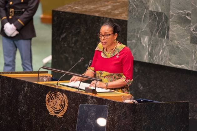 September 22, 2026, New York City, USA: President of Dominica Sylvanie Burton addresses the General Debate of the 81st session of the United Nations General Assembly at the UN Headquarters in New York City. New York City USA - ZUMAl194 20260922_zip_l194_037 Copyright: xMarekxLadzinskix