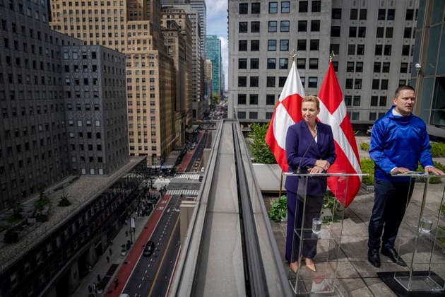 Danish-Greenlandic press conference following the signing of an agreement: Prime Minister Mette Frederiksen and Greenland’s head of government, Jens Frederik Nielsen, hold a press conference after the security agreement with the U.S. is signed, on the roof of the Danish UN mission in New York on Tuesday, September 22, 2026. Photo by Mads Claus Rasmussen, Ritzau Scanpix,  Copyright: RitzauxScanpix MadsxClausxRasmussenx spdk20260923-044048-L