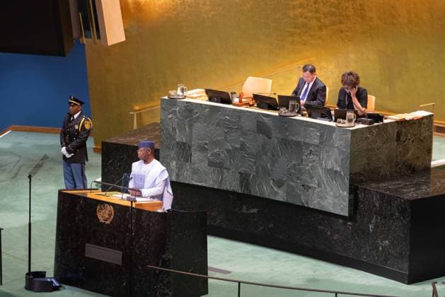September 22, 2026, New York City, USA: President of Sierra Leone Julius Maada Bio addresses the General Debate of the 81st session of the United Nations General Assembly at the UN Headquarters in New York City. New York City USA - ZUMAl194 20260922_zip_l194_032 Copyright: xMarekxLadzinskix