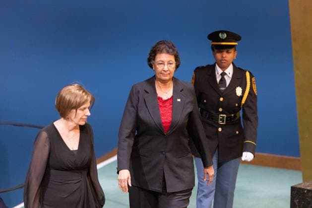 September 22, 2026, New York City, USA: President of Suriname Jennifer Geerlings-Simons arrives to deliver her address during the General Debate of the 81st session of the United Nations General Assembly at the UN Headquarters in New York City New York City USA - ZUMAl194 20260922_zip_l194_026 Copyright: xMarekxLadzinskix