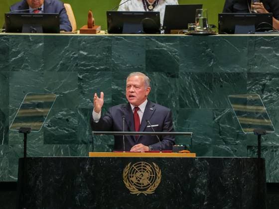 Jordan’s King Abdullah II Addresses UN General Assembly in New York Jordan’s King Abdullah II delivers Jordan’s address during the 81st session of the United Nations General Assembly at UN Headquarters in New York City, United States, on September 22, 2026. Crown Prince Al Hussein bin Abdullah II attended the session. Photo by Royal Hashemite Court apaimages Amman Amman Jordan 220926_US_JPO_00(7) Copyright: xapaimagesxRoyalxHashemitexCourtxx xapaimagesx