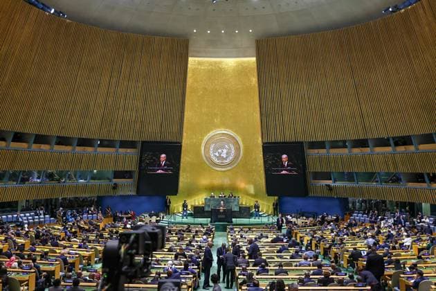 Jordan’s King Abdullah II Addresses UN General Assembly in New York Jordan’s King Abdullah II delivers Jordan’s address during the 81st session of the United Nations General Assembly at UN Headquarters in New York City, United States, on September 22, 2026. Crown Prince Al Hussein bin Abdullah II attended the session. Photo by Royal Hashemite Court apaimages Amman Amman Jordan 220926_US_JPO_00(8) Copyright: xapaimagesxRoyalxHashemitexCourtxx xapaimagesx