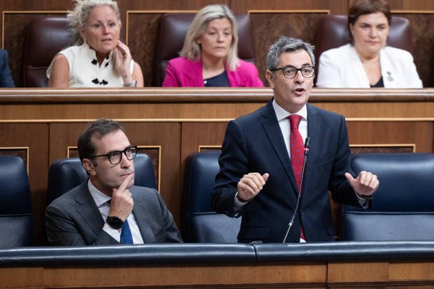Marlaska and Robles Take Center Stage During Question Time in Congress The Minister of the Presidency, Félix Bolanos, during a question-and-answer session with the government in the Congress of Deputies on September 23, 2026, in Madrid, Spain. The government faces a new question period that once again centers on the handling of the migration crisis in Ceuta, with seven questions and two urgent interpellations. The Minister of the Interior and the Minister of Defense will bear the brunt of the congressional scrutiny, although the opposition will also question other ministers. Following the question period, Congress will debate and vote on the ratification of emergency economic measures. SEPTEMBER 23, 2026 Jesús Hellí Spain  Copyright: xJesusxHellinx 7793119