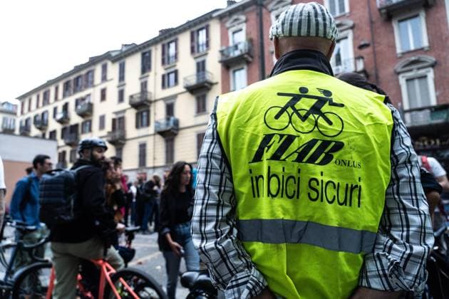 September 23, 2026, Turin, To, Italy: A human bike path to raise awareness about cycling deaths and accidents. Yesterday, Tuesday, September 22, a seven-year-old boy died while cycling to school. Turin, September 23, 2026. Turin Italy  - ZUMAa289 20260923_zia_a289_014 Copyright: xSelenexDanielex xAgfx