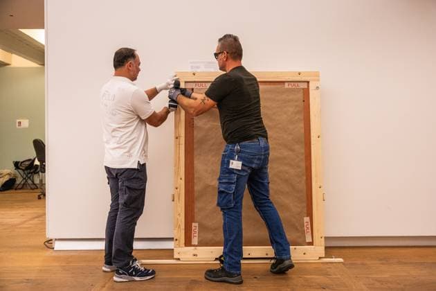 AMSTERDAM - The Figure dÃ corative sur fond ornemental , a key work from the oeuvre of Henri Matisse, during the unpacking at the H ART Museum. DINGENA MOL ANP netherlands out - belgium out  Copyright: xx x569754945x originalFilename: 569754945.jpg