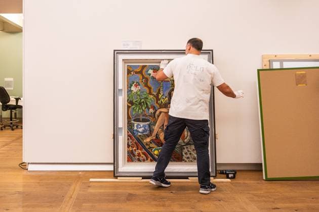 AMSTERDAM - The Figure dÃ corative sur fond ornemental , a key work from the oeuvre of Henri Matisse, during the unpacking at the H ART Museum. DINGENA MOL ANP netherlands out - belgium out  Copyright: xx x569754960x originalFilename: 569754960.jpg